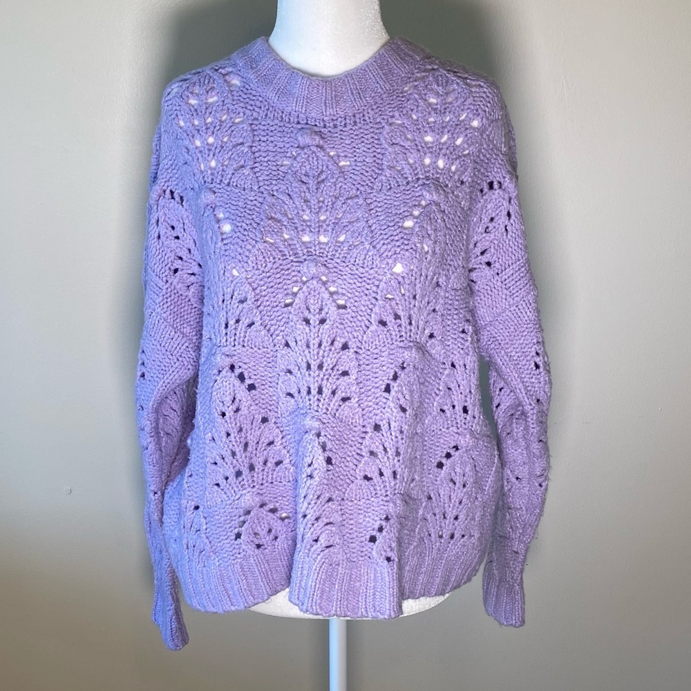 Light Purple Chunky Pom Pom open Knit Sweater Art DecoPattern Aerie Sz :XS